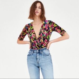 Zara Floral Velour Stretch Bodysuit